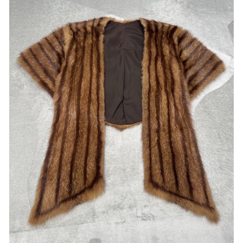 Vintage Mink Fur Stole Shoulder Wrap Womens Med-Large Striped Angel Cape 50s 60s